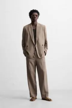 ザラzara ストライプ スーツブレザー ジャケット ミンクブラウン EU50