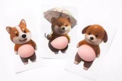 C[3匹]おなか ぷにぷに シール 癒し系ステッカー 3D 立体シール 柴犬