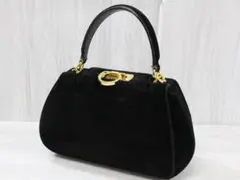 ▲フェラガモ スエード ガンチーニ ハンドバッグ ブラック系