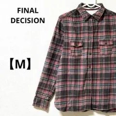 FINALDECISION【M】綿100%　長袖シャツ　ポケット チェック　茶