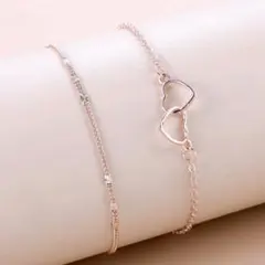 可愛いピンクゴールドブレスレット オープンハート細めチェーン 結婚式フォーマル桜