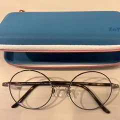 おまけ付未使用⭐︎Zoff ブラックUVカット度なしラウンドメガネ ケース付き