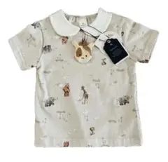 【新品タグ付】Cottoli コトリ　動物アップリケ Tシャツ キリン