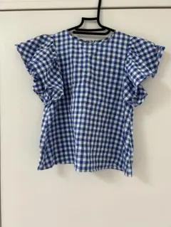 ギンガムチェック フリル袖 半袖シャツ