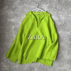 ZARA リネンレーヨン スキッパーシャツ ゆったり 洗える グリーン 春夏