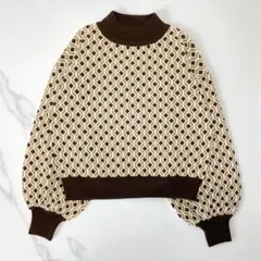 MURUA ムルーア ジオメトリックニットプルオーバー ブラウン