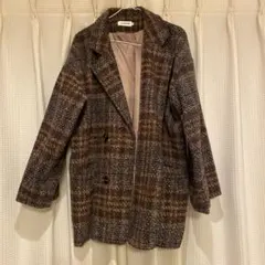 JUNOAH チェック柄ダブルブレストコート