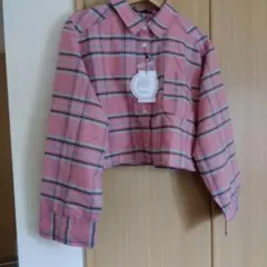 お取り置きピンク チェック柄 クロップドシャツ