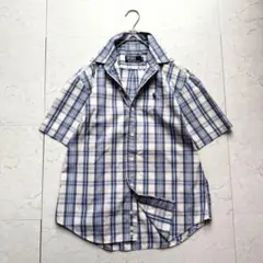 RALPH LAUREN チェックシャツ 半袖 胸ロゴ ポニー ブルー ホワイト