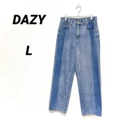 デイジー デニムパンツ L バイカラー 切替 ストレートワイド 韓国