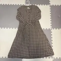 チェック柄 ロングワンピース Lサイズ ボタン前開き 数回使用