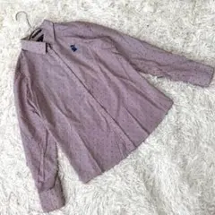 《ランズエンド》 (9) 長袖ドットシャツ 細目ストライプ ワンポイント刺繡 綿