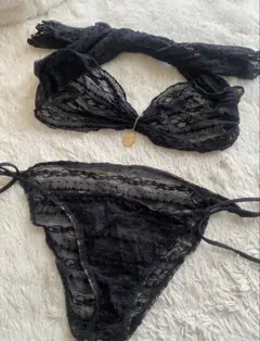 美品　デフィリアス レース 水着カバー レイヤード 重ね着 ブラックのサムネイル