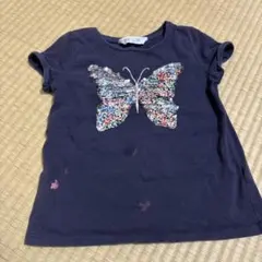 H＆M 蝶 スパンコール ネイビー Tシャツ 110のサムネイル