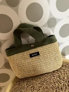 BEAMS ハンドバッグ ベージュ/オリーブ