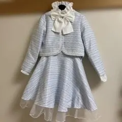 キャサリンコテージ　水色ツイードリボン付きドレス　110cm