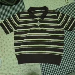 GU ブラウンストライプ 半袖ポロシャツ L