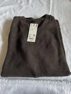ユニクロ　ニットフリースVネック　XL ダークブラウン新品【匿名配送】