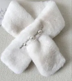 韓国風レディースファーマフラーパール付き白