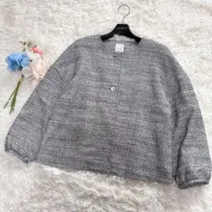 美品♡ ina ノーカラーツイード ジャケット シェルボタン　ゆったり　日本製