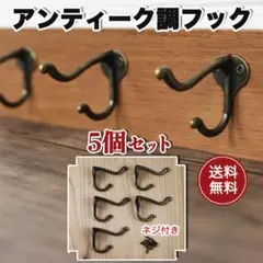壁掛けフック 5本 diy 金具 壁付 壁掛けハンガー 洋服 フック ブロンズ
