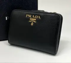 ⭐️極美品 プラダ サフィアーノ メタル レザー 二つ折り財布 ブラック 鑑定済