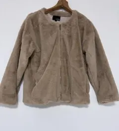 HK WORKS LONDON ノーカラーボアジャケット Lベージュ