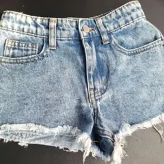 デニムブルー フリンジヘム 半ズボン