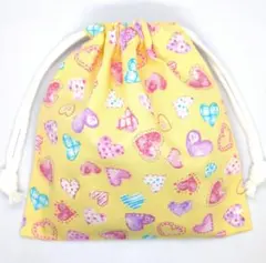 巾着袋 給食袋 コップ袋 ハート柄② ハンドメイド