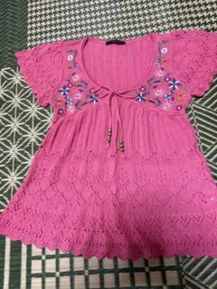 INGNI ピンク刺繍ニットトップス