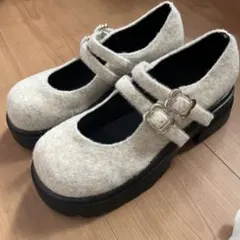 《新品》グレー ダブルストラップ 厚底ローファー