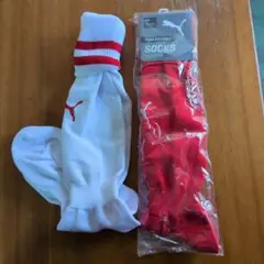 PUMA サッカーソックス ホワイト・レッド