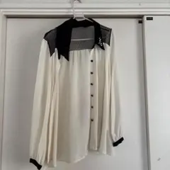 アイボリー シャツ 透け感のある襟 サイズ8-94