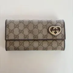 716 GUCCI GGロゴキャンバス ラブリー ハート ロゴ ロングウォレット