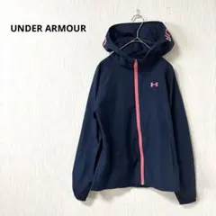 アンダーアーマー 紺色×ピンク ナイロンパーカー SM スポーツ ジップアップ