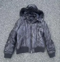 y2k 00s ファーダウンジャケット 短丈 お兄系 平成 光沢 グランジ