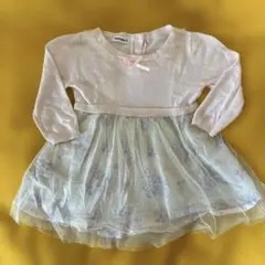 【4/2までの限定販売】チュール付　ベビーピンク花柄ワンピース90