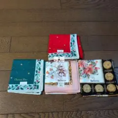 クリスチャンディオール、クリスマス柄、赤系ハンカチ＋写真下段３件追加