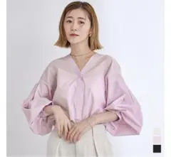 urs ユアーズ　ピンク Vネック バルーンスリーブ シャツ