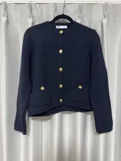 ZARA ゴールドボタンニットカーディガン ネイビー XL