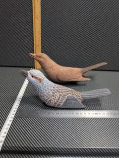 野鳥 木彫り 置物 バードカービング未完成品 2体セット