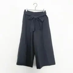 テチチ ワイドパンツ ネイビー M リボンベルト ウエストゴム 七分丈 ガウチョ