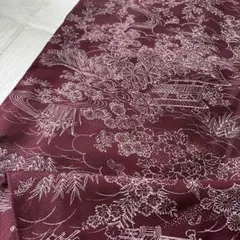 洗える着物　絽　小紋 着物 深紅色 建物と植物文様　ゆったりのサムネイル