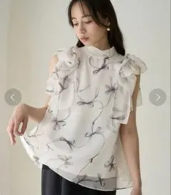 snidel リボンスリーブオーガンジーシースルーブラウス