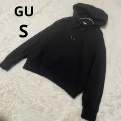 GU ジーユー 長袖パーカー プルオーバー 黒 無地 シンプル トップス/S