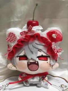 【ぬい服 】ふわねこ耳♡赤チェック さくらんぼヘッドドレス パール つきのサムネイル