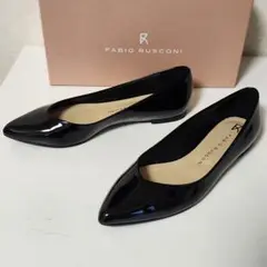 新品 ファビオルスコーニ フラットパンプス 37 ブラック エナメル