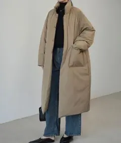 オーバーサイズ　スタンドカラー　エコダウン　ロングコート　撥水