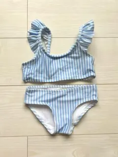 最終値下げ☆美品☆H&M フリル付き水着 92cm 青と白のストライプ
