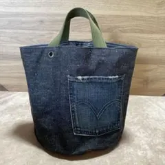 デニムリメイク底がお洒落なユニークデザイン トートバッグ 再構築ハンドメイド